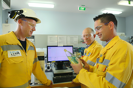 (L-R) Tim Anderson, Barry Lewis and Geoff Knight from the Geelong Refinery are part of the team responsible for creating and distributing Viva Energy’s Low Aromatic Fuel. Viva Energy Low Aromatic Fuel Laboratory